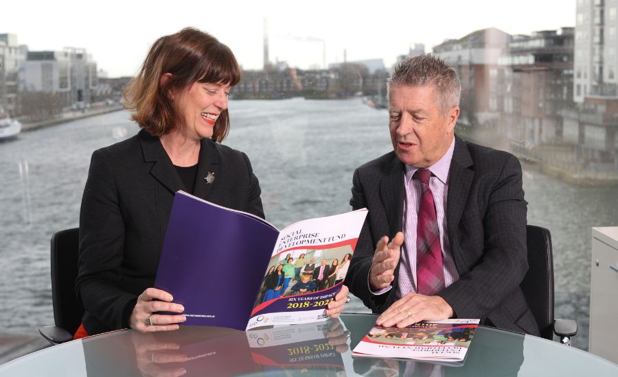 Deirdre Mortell, CEO of Rethink Ireland, and John Kearns, CEO of IPB Insurance, pictured at the launch of the report from Rethink Ireland and IPB Insurance that details the impact of the €4.4 million Social Enterprise Development (SED) Fund.