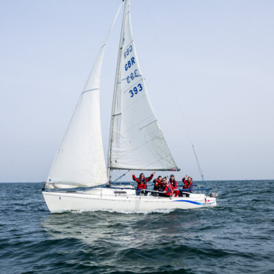 Sailboat on the sea with passengers