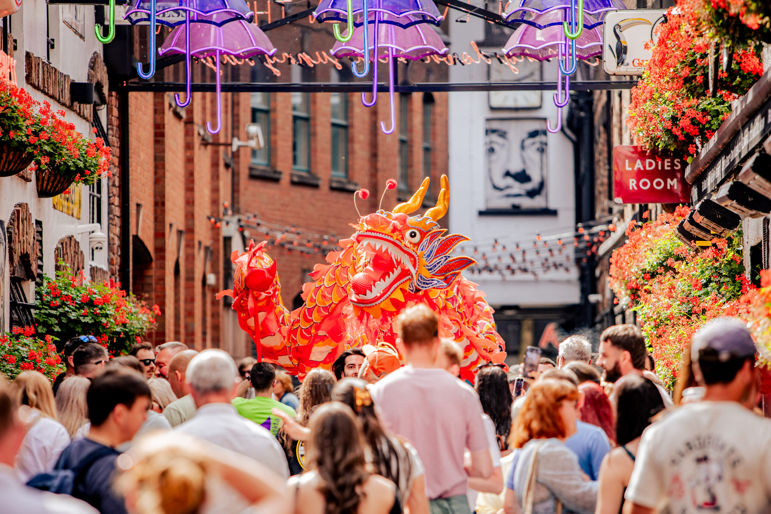 Dragon costume on streets of Cathedral Quarter Belfast